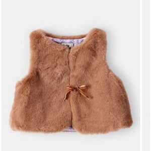 NWT OshKosh B’gosh Baby girl floral lined brown faux fur vest